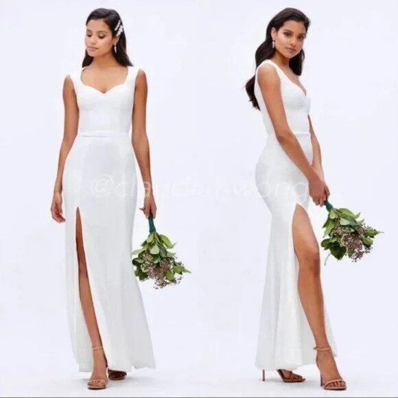 New DRESS THE POPULATION Monroe Off White Side Slit Sweetheart Gown Dress P5443 - Picture 1 of 13